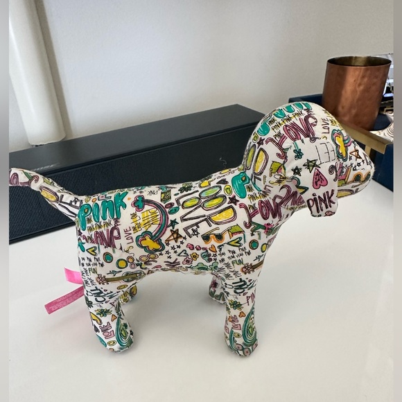 Victoria's Secret Other - Victorias Secret PINK Doodle Dog Graffiti White Print Plush Stuffed Animal 6”